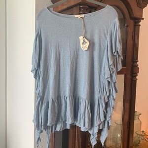 ‘Easel’ Light Blue Ruffled Blouse